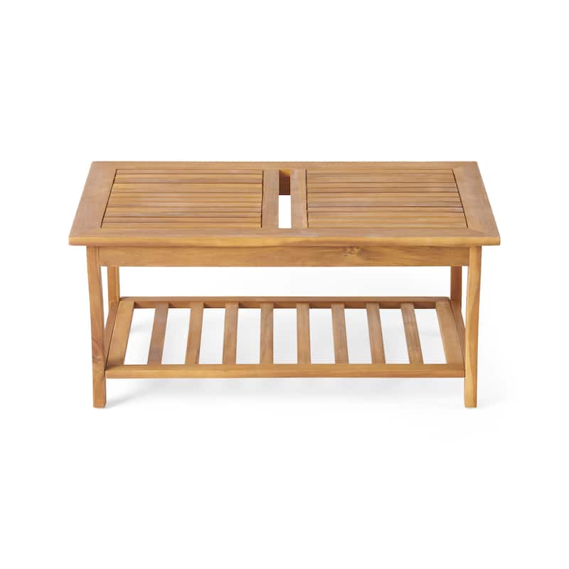 Caydon Acacia Wood Outdoor Club Chair and Coffee Table Set with Cushions by Christopher Knight Home