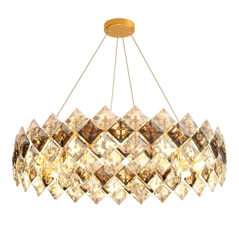 Round Crystal Chandelier Ceiling Pendant Hanging LED Light - 32"