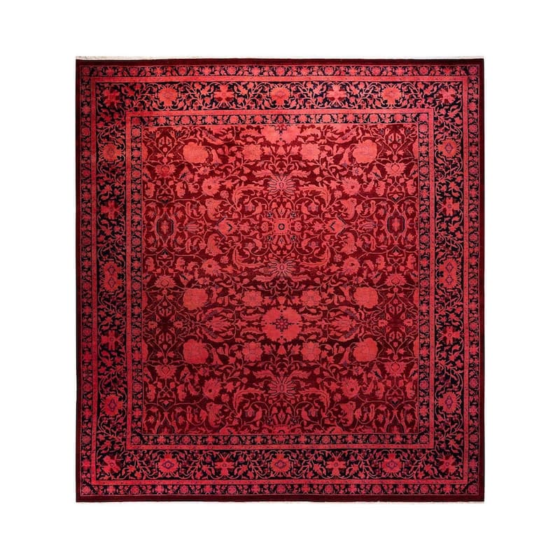 Overton Hand Knotted Wool Vintage Inspired Modern Contemporary Overdyed Pink Square Area Rug - 10' 1" x 10' 10"