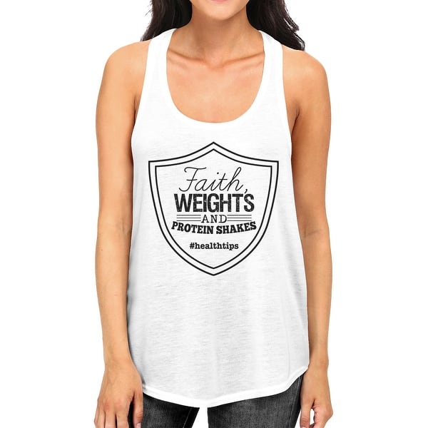Shop Faith Weights Womens White Funny Workout Tank Top Shop Faith Weights Womens White Funny Workout Tank Top