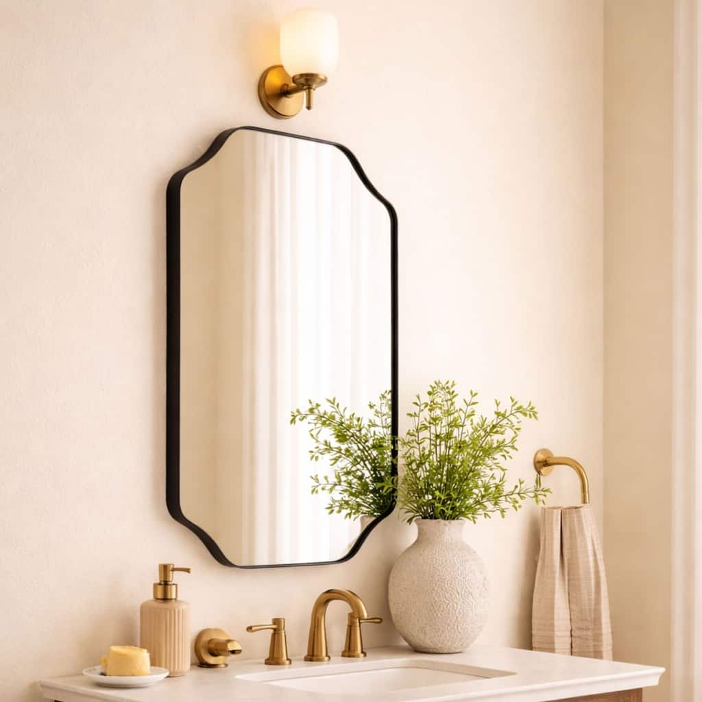 TEHOME Scalloped Bathroom Mirror Decorative Metal Framed Irregular Bathroom Vanity Mirror Wall Mounted