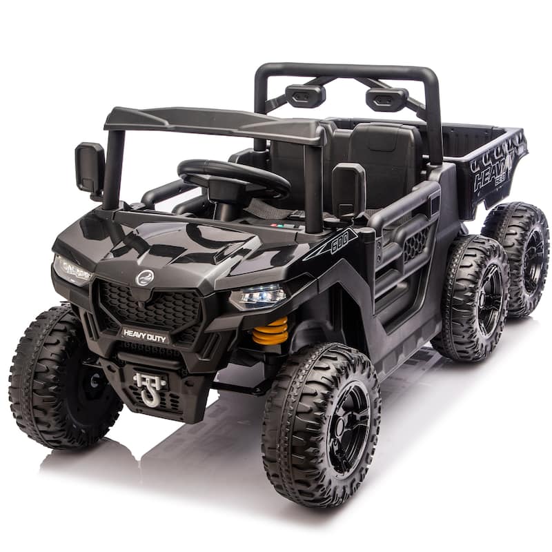 Black Kids Ride-On Truck with Remote Control, Children's Electric Dump Truck Electric Car with LED Lights