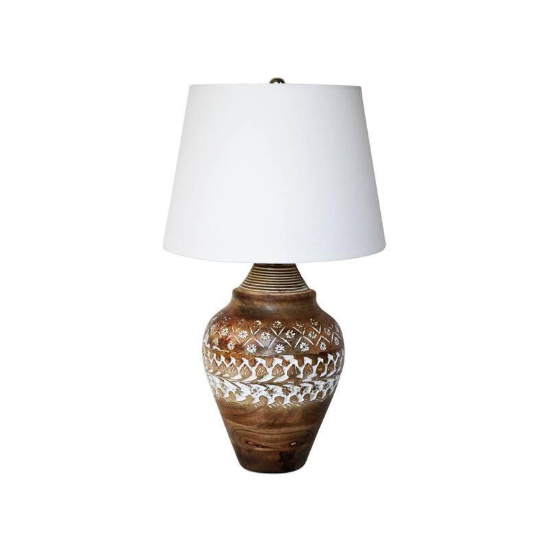 Millerville 21" Table Lamp with Fabric Shade, Brown/ White