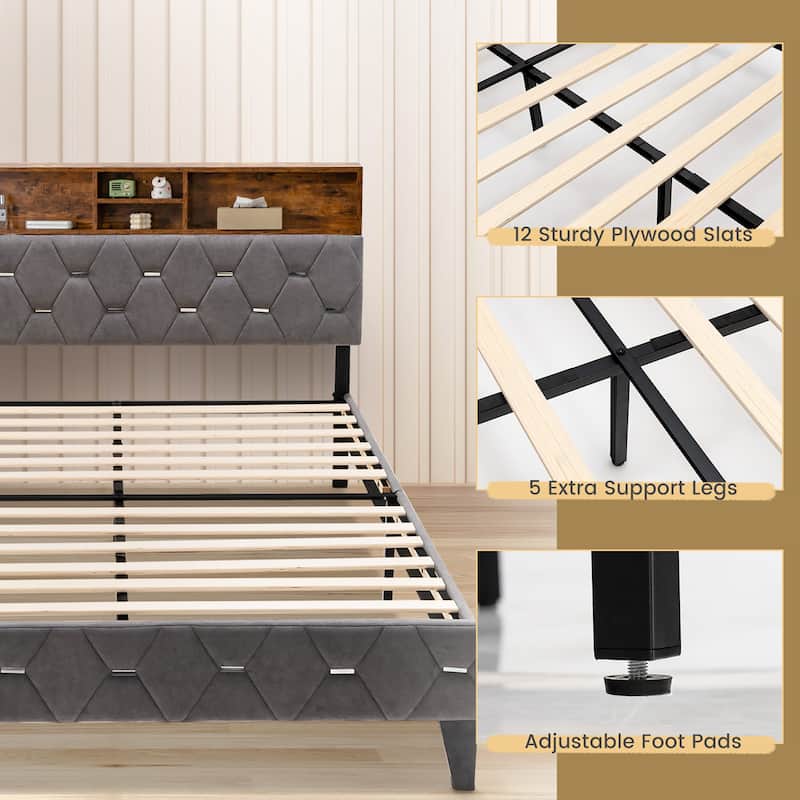 Costway Bed Frame Upholstered Platform Mattress Foundation with