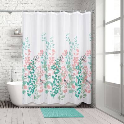Birds and Flora 14-Piece Bath Set -Shower Curtain, Rug & Hooks - multi