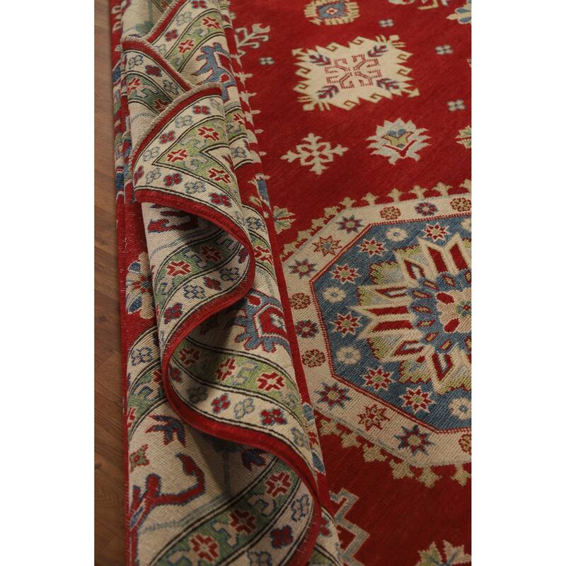 Hand Knotted Oriental 100% Wool Carpet Traditional Geometric Red Kazak Area Rug - 11' 8'' X 9' 0''