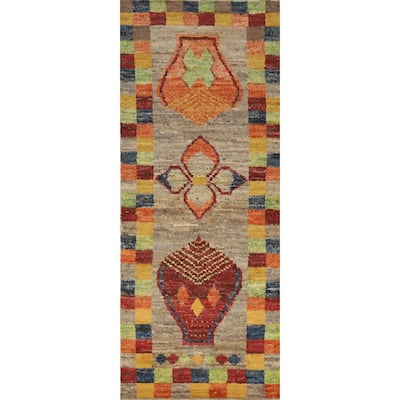 Geometric Moroccan Runner Rug Hand-Knotted Wool Carpet - 3'1" x 9'6"