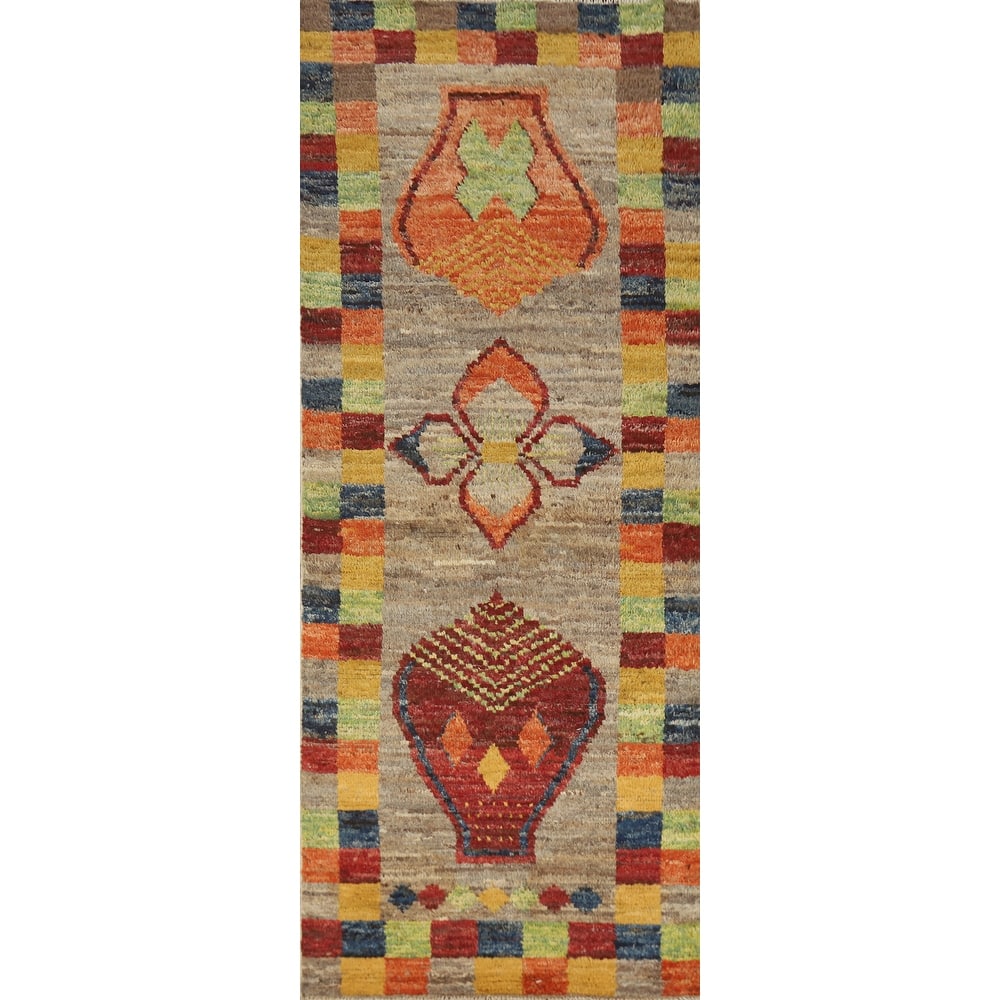 Geometric Moroccan Runner Rug Hand-Knotted Wool Carpet - 3'1" x 9'6"