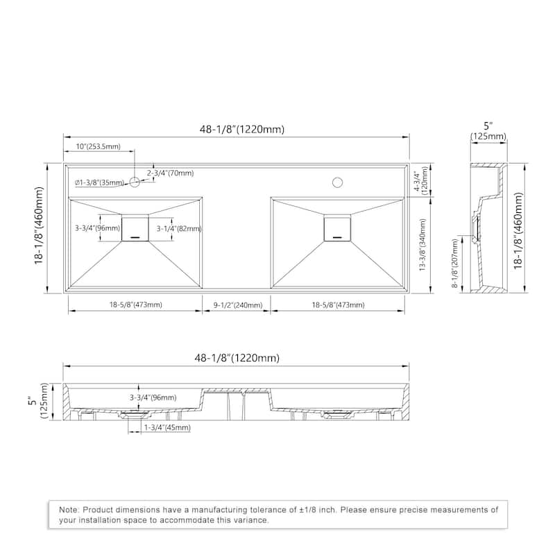 Stafford 48" Double Bathroom Sink