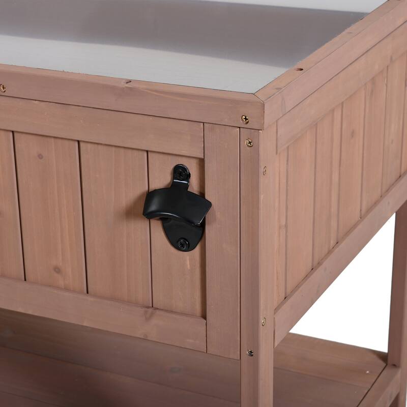 Roomfitters 41.7" Garden Potting Bench with Sink, Rolling Outdoor Potting Table, Bottle Opener, Storage Shelves, Hutch