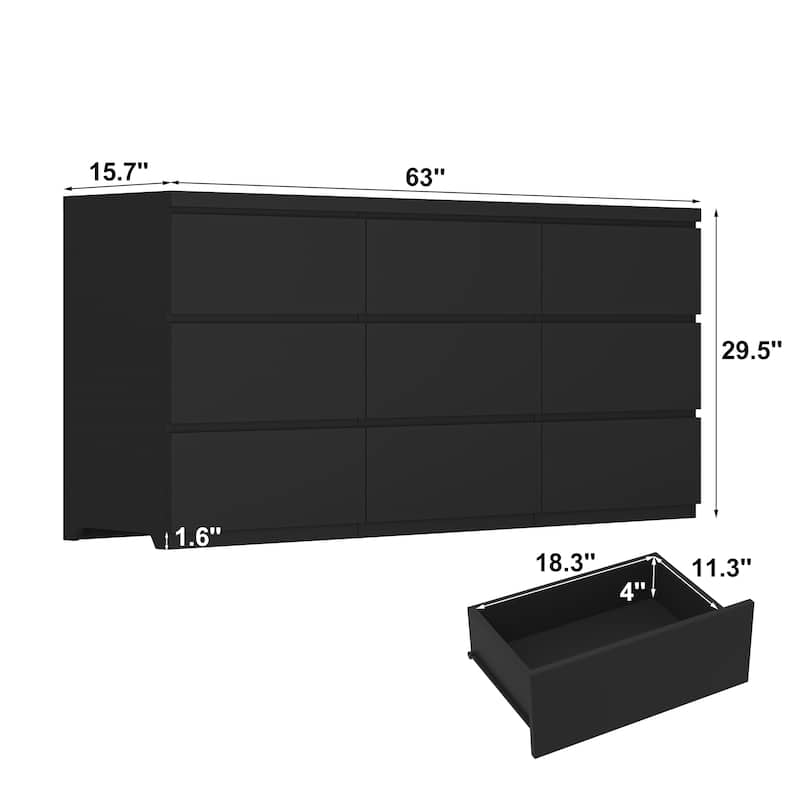 9-Drawer Dresser Chest of Drawers, Living Room Clothing Storage Cabinet Organizer Wardrobe Armoire Closet
