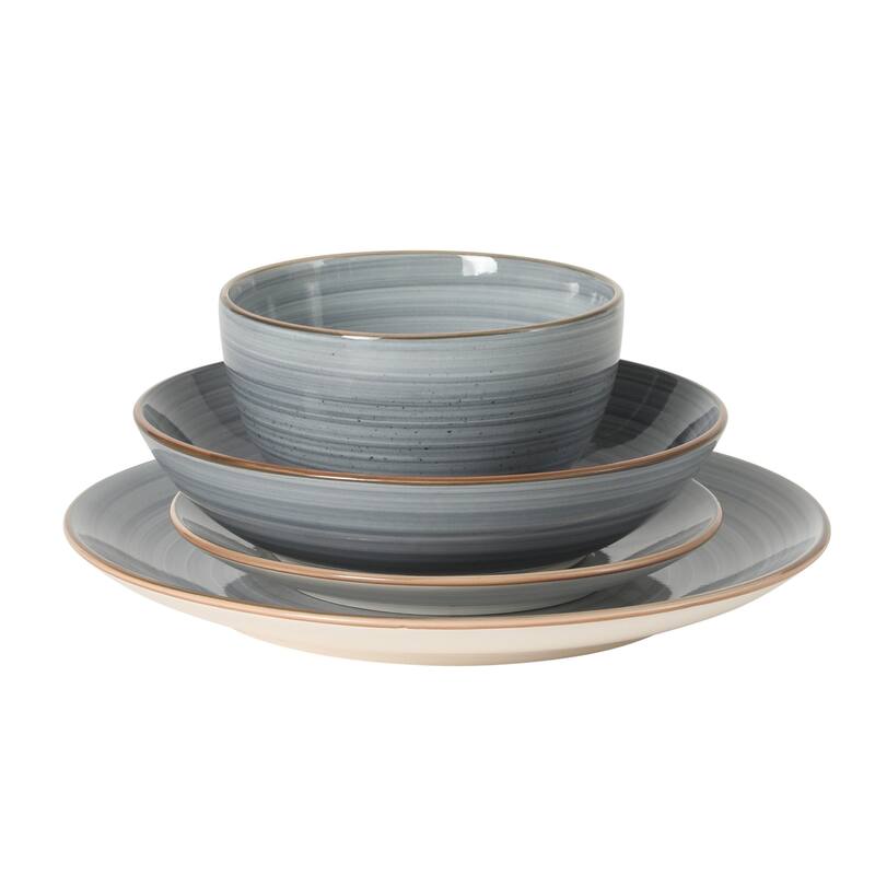 Gibson Home Stonebury 16 Piece Plates and Bowls - Handpainted Stoneware Dinnerware Set - Service for 4