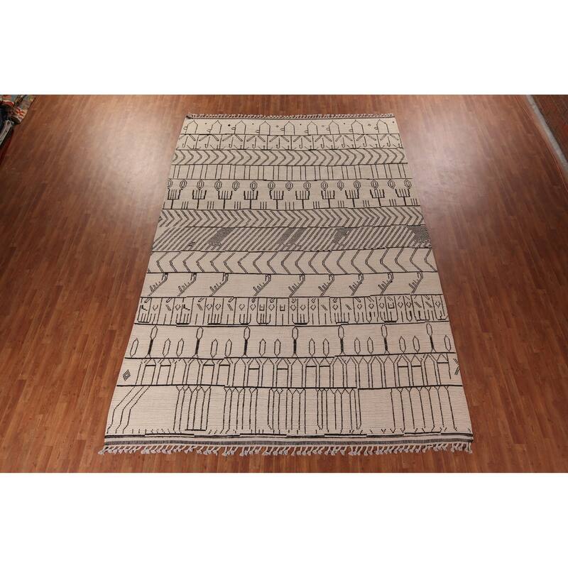 All-Over Ivory Moroccan Oriental Large Area Rug Handmade Wool Carpet - 9'10"x 14'4"