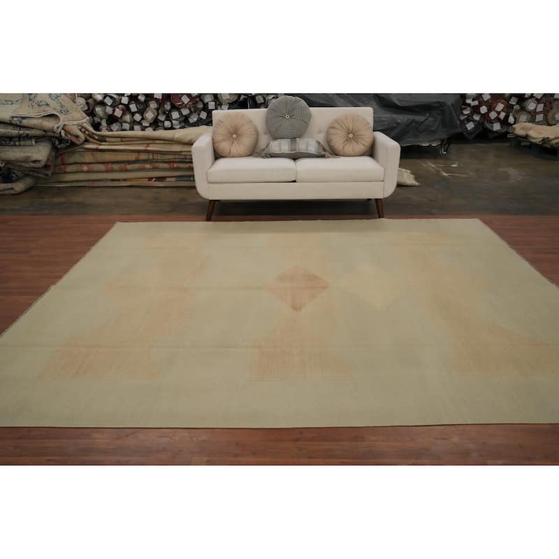 Hand Woven Oriental 100% Wool Carpet Southwestern Tribal Oranges & Rust Kilim Area Rug - 9' 9'' X 8' 3''