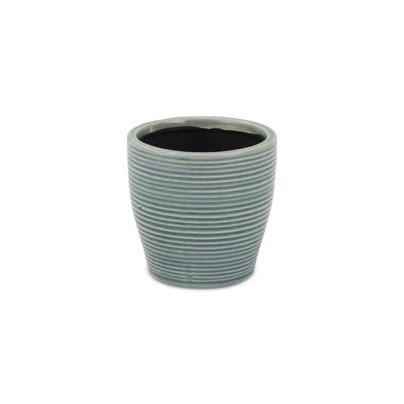 Livia Blue Ceramic Rippled Pot