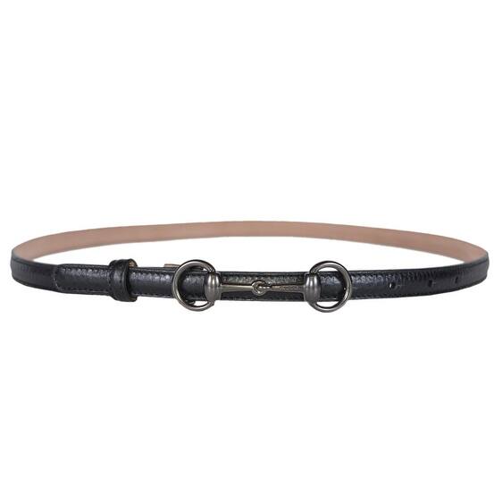 Gucci Women S 2349 Black Leather Horsebit Buckle Skinny Belt 36 90 Overstock