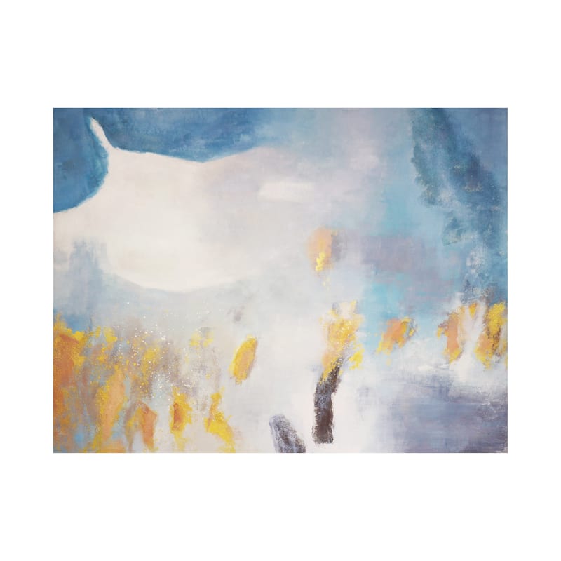 Pasargad Home Prism — Hand-Painted Abstract Oil Painting on Canvas, Blue & Beige with Gold Accents - 36" x 48" x 2"