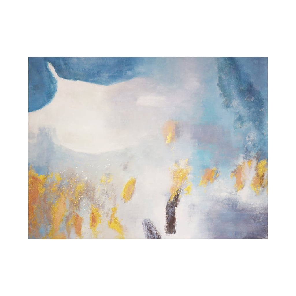 Pasargad Home Prism — Hand-Painted Abstract Oil Painting on Canvas, Blue & Beige with Gold Accents