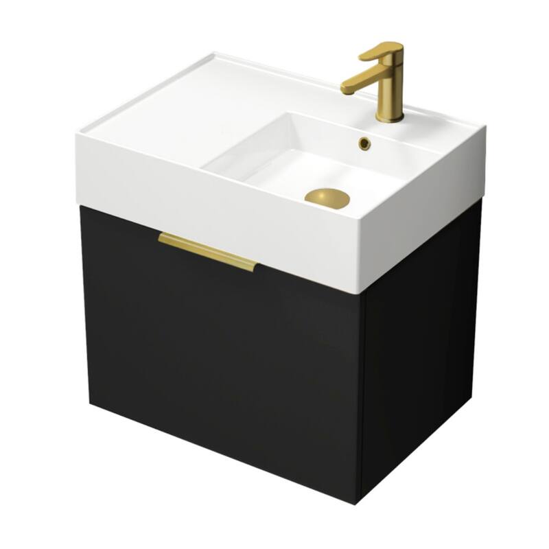 Nameeks Derin-2417-W-S-R Derin 24" Wall Mounted Single Basin Vanity - Matte Black / Matte Gold - Anthracite Finish