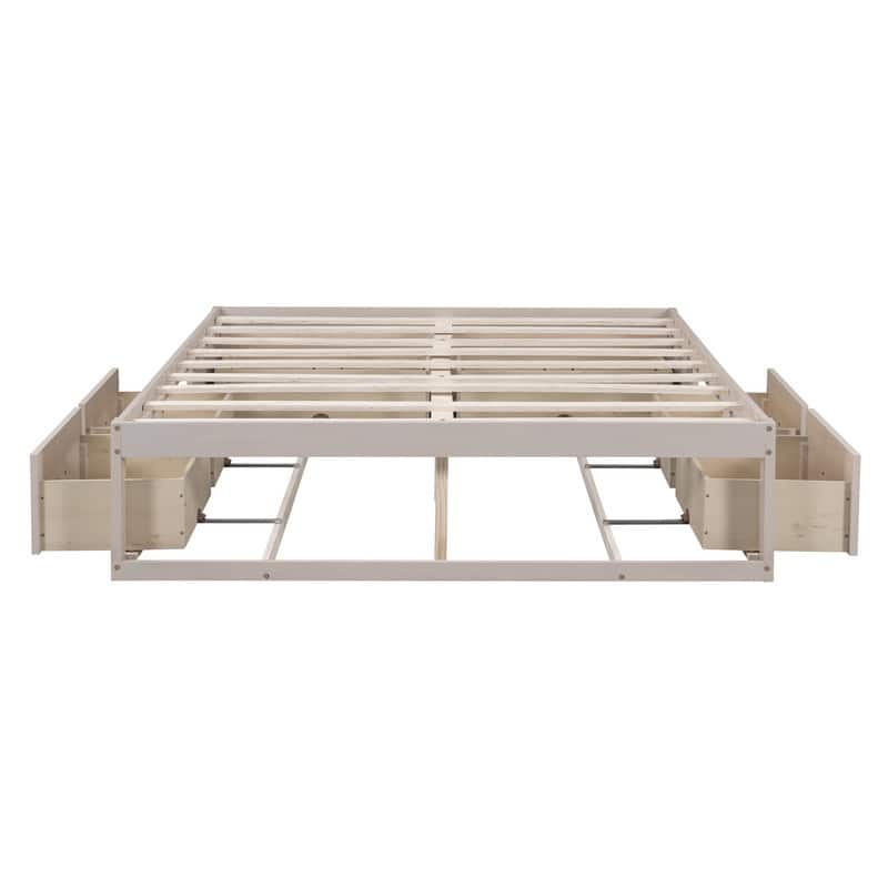 Full Size And Queen Size Platform Bed with 6 Storage Drawers,Antique White