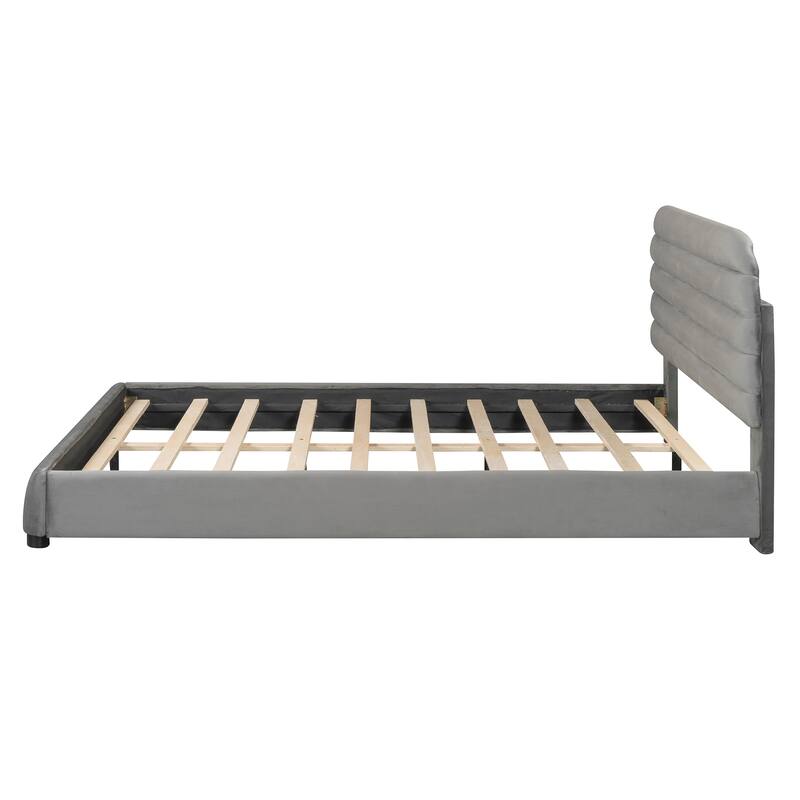 Bedroom Queen Size Velvet Upholstered Platform Bed