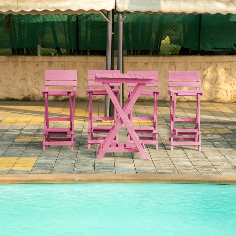 Key West Fully Assembled All-Weather Outdoor Folding Bar Set - 5-piece - Burgundy