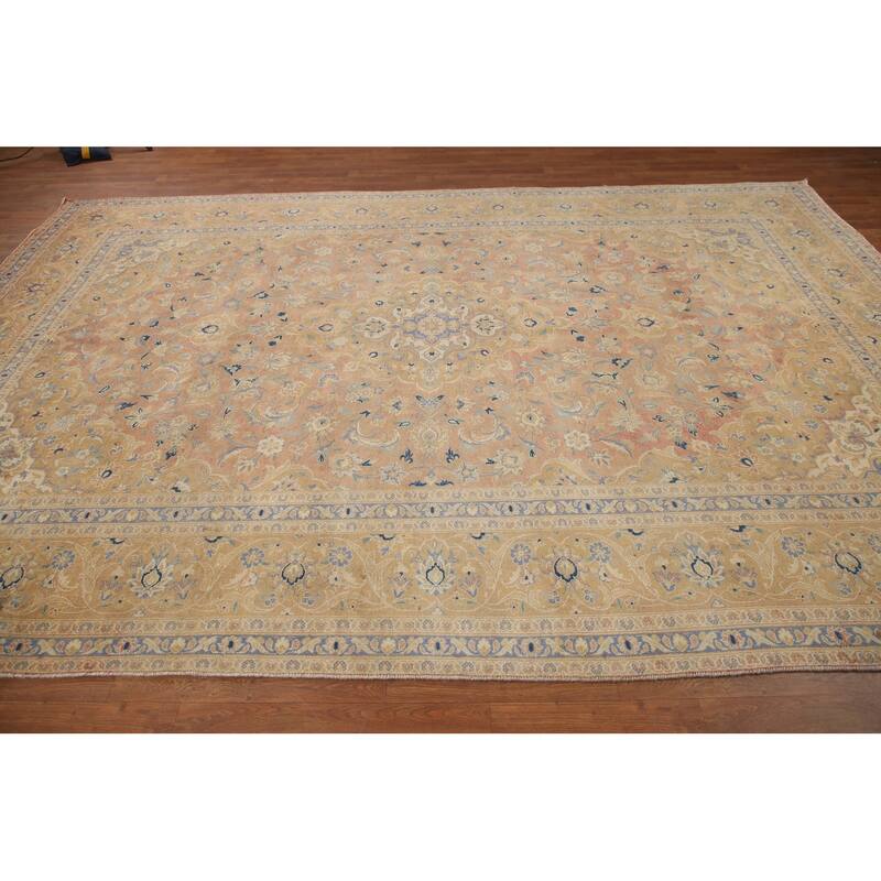 Hand Knotted Oriental 100% Wool Carpet Traditional Floral Oranges & Rust Mashad Area Rug - 11' 8'' X 7' 11''