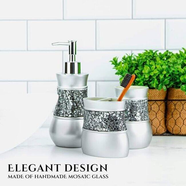 Creative Scents Crackled Glass Silver Bathroom Tumbler Cup