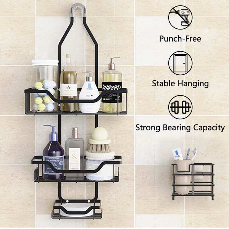 Hanging Shower Caddy Over Showerhead with Hooks Bathroom Shower Organizer Storage Rack