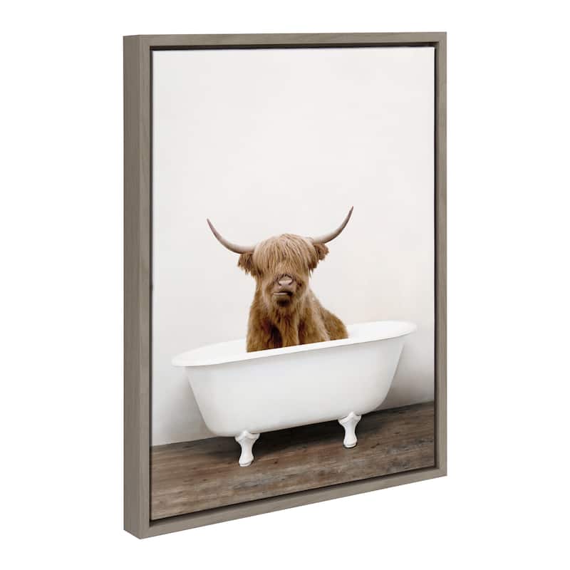 Kate and Laurel Sylvie Highland Cow Tub Framed Canvas by Amy Peterson - 18x24 - Plastic - Grey