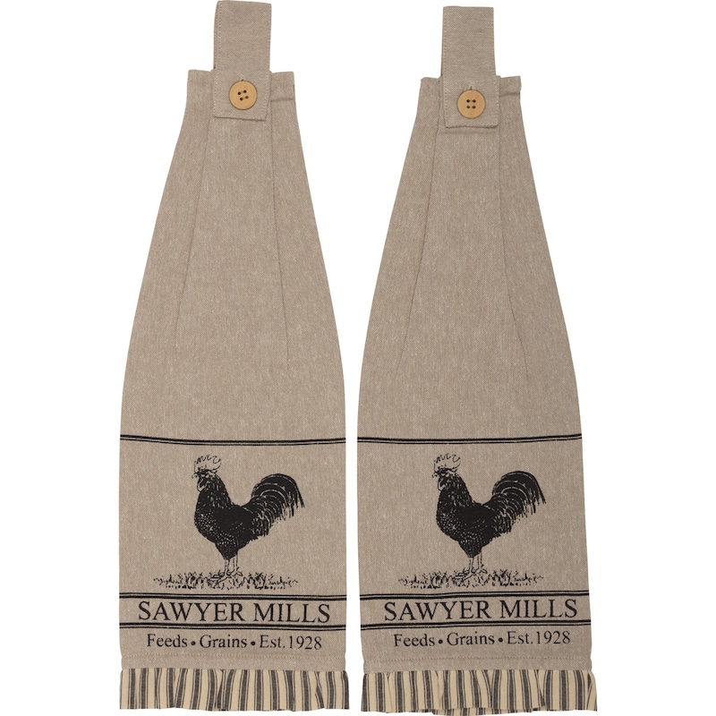 Sawyer Mill Charcoal Poultry Button Loop Kitchen Towel Set of 2 - Kitchen Towel 6.5x18