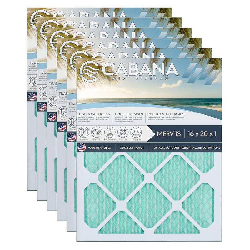 Cabana Air Filters 6 Pack HVAC Furnace Air Filters, MERV 13, 16 x 20 x 1, White - 0.68