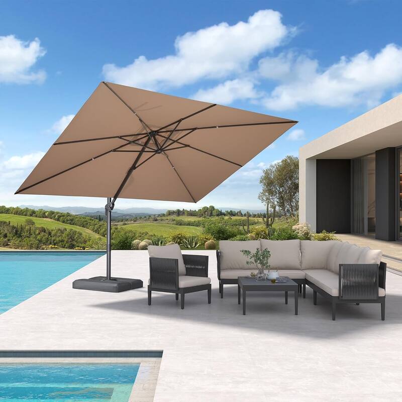 PURPLE LEAF Stylish UV50+ Fade Resistant Patio Cantilever Umbrella With Base