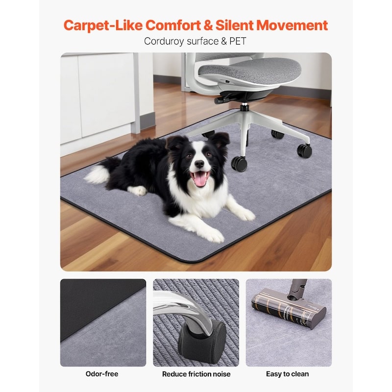 Grey Corduroy Gaming Chair Mat 36x48 in Non-Slip Floor Protector
