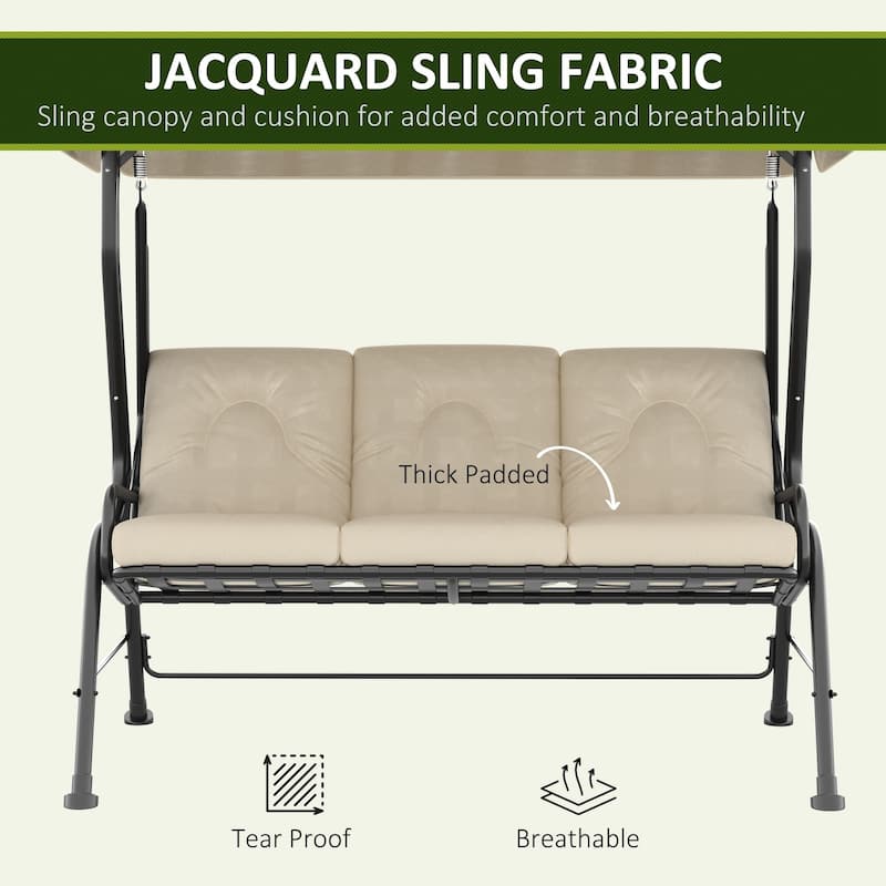 Outsunny Outdoor Patio Porch Swing Bench with Included Adjustable Shade Awning & Comfort Padded Seating for Three People