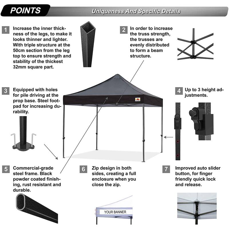 ABCCANOPY Outdoor Commercial Metal Patio Pop-Up Canopy - 10ftx10ft