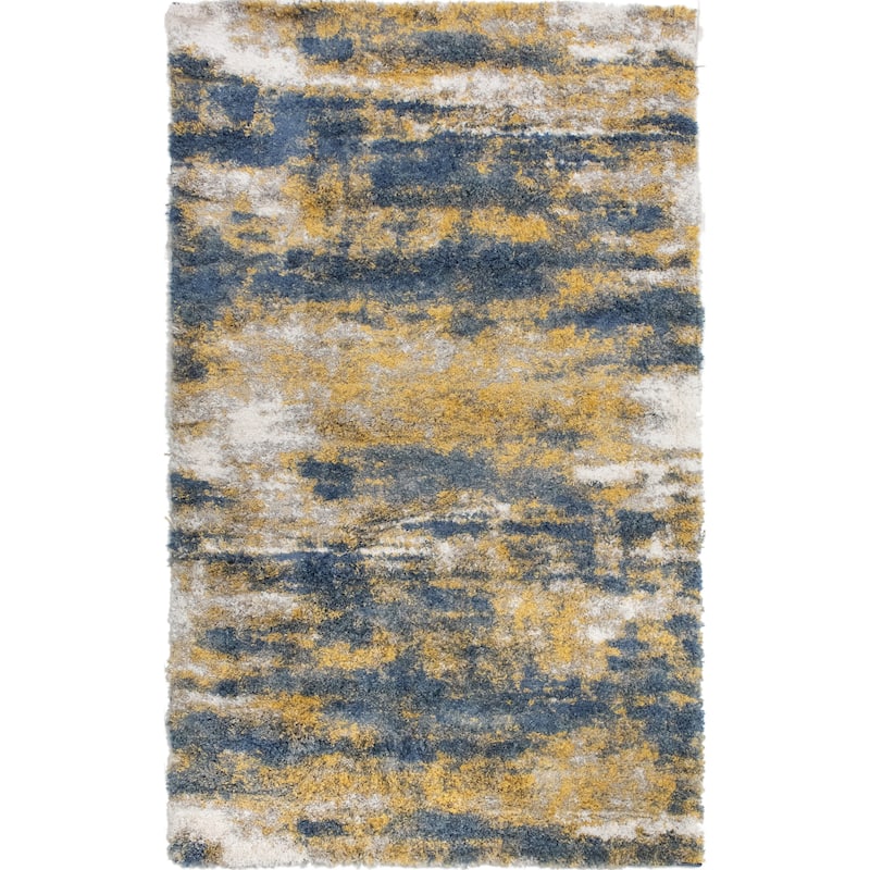 Noori Rug Lux Madison Abstract 2-Inch Shag Area Rug - 5'0" x 8'0" - Blue/Gold
