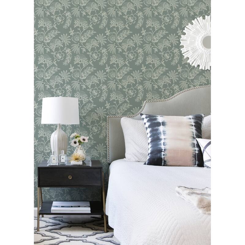 A-Street Prints Maeve Sea Green Jacobean Trail Wallpaper