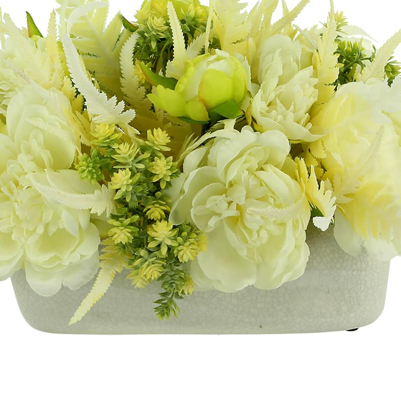 Peony, Fern and Sedum Arrangement in a Ceramic Pot