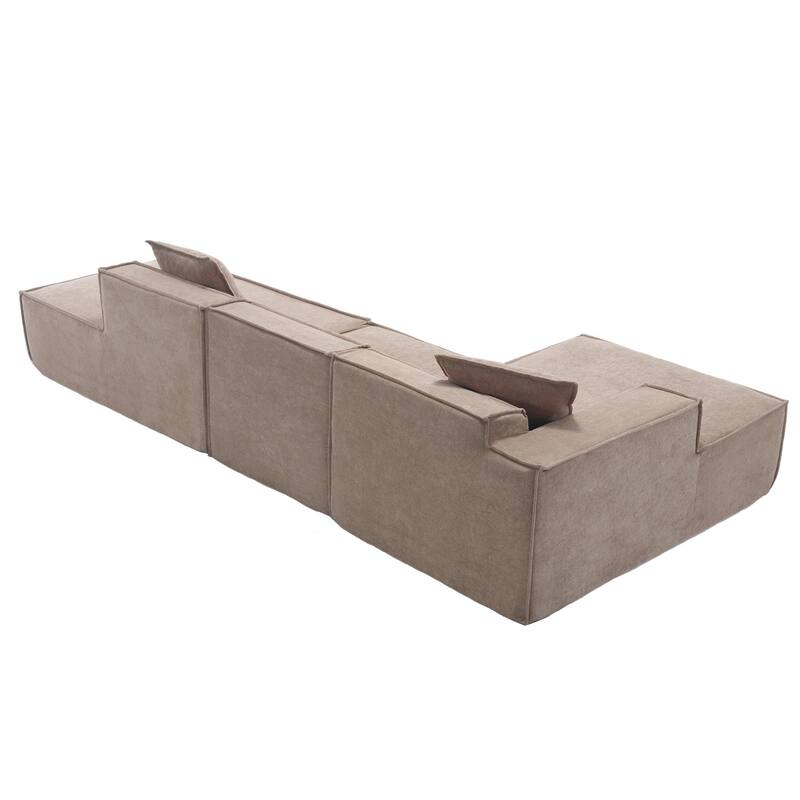 129.5" Minimalist L-Shaped 4-Seater Sofa Set with Chaise
