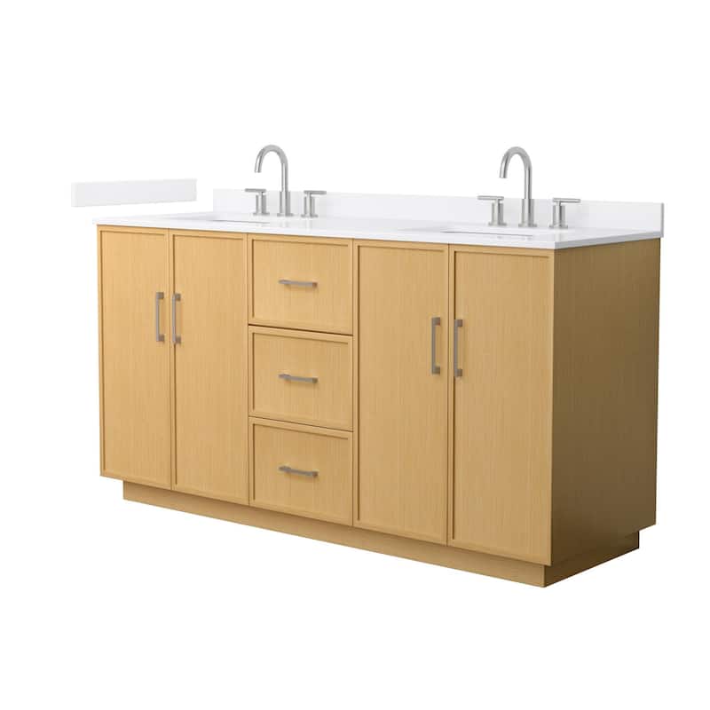 Wyndham Collection WCH7474-66D-QTZ-US3MXX Elan TK 66" Free Standing - Light Oak / White Quartz Top / Brushed Nickel