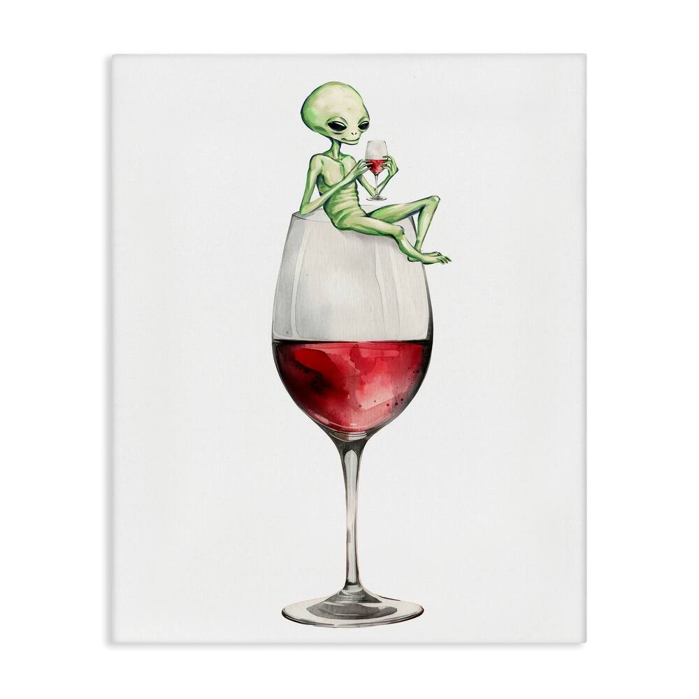 Stupell Alien Perched on Wine Glass Canvas Wall Art Design By Lil' Rue