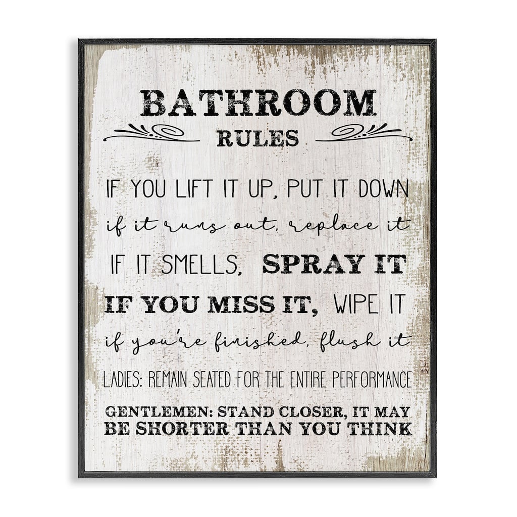 Stupell Bathroom Rules Funny Word Wood Textured Design,11x14, Design By Artist Daphne Polselli