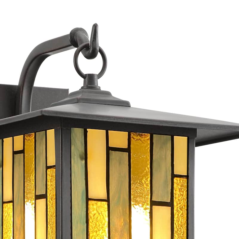 River of Goods Amber Stained Glass and Oil Rubbed Bronze 1-Light Outdoor Lantern Wall Sconce - 10.75" x 9" x 11.75"