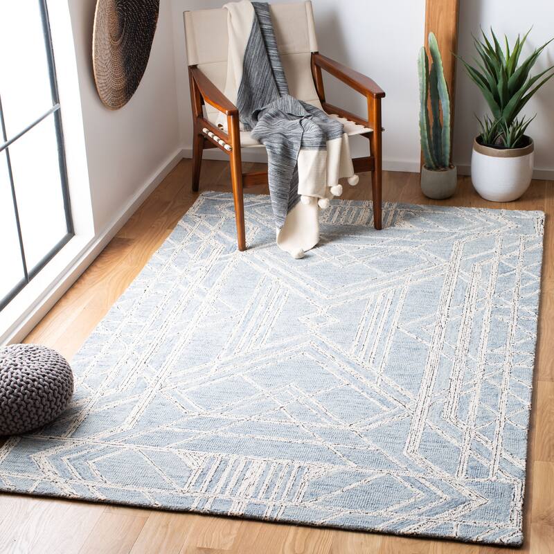 SAFAVIEH Handmade Micro-Loop Oprea Modern Wool Rug - 8' x 10' - Light Blue/Ivory