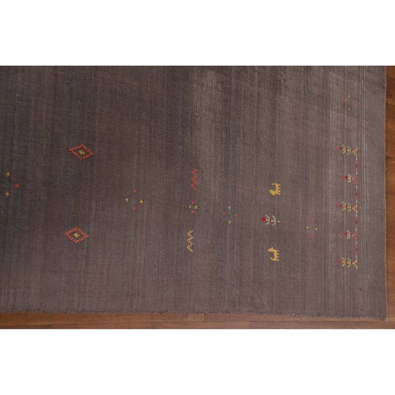 Brown Gabbeh Area Rug Handmade Wool Carpet - 8'1"x 9'10"