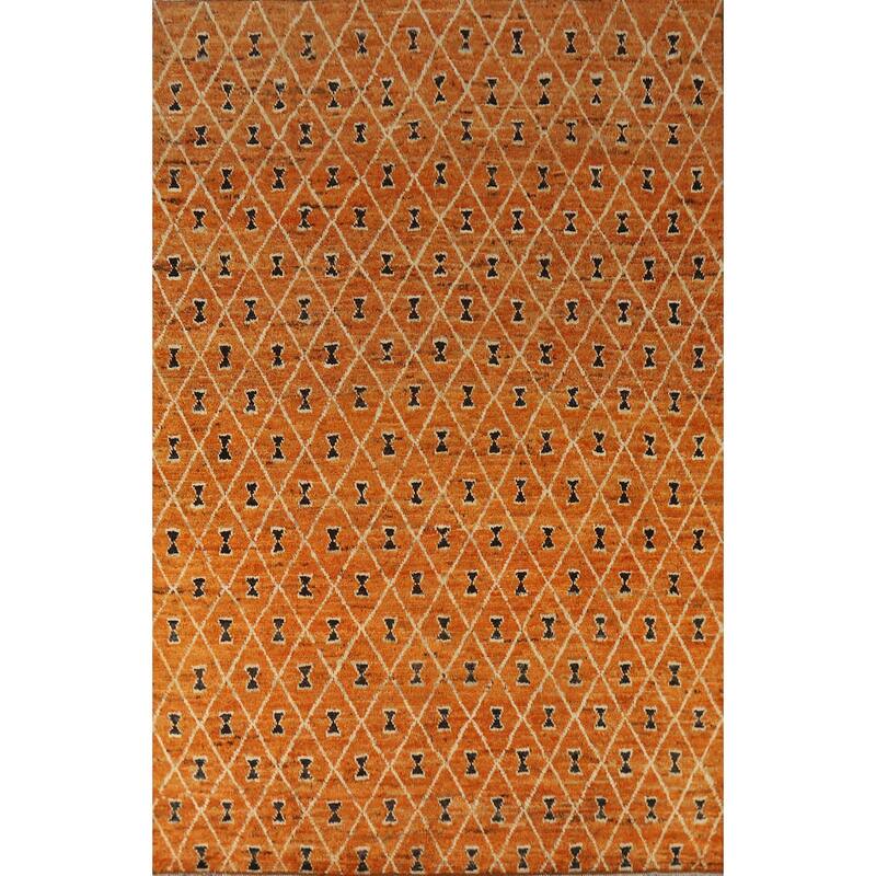 Trellis Moroccan Oriental Area Rug Handmade Orange Wool Carpet - 6'10" x 9'9"