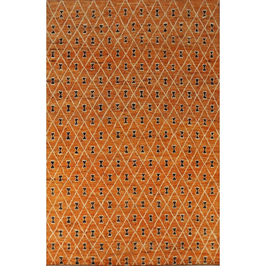 Trellis Moroccan Oriental Area Rug Handmade Orange Wool Carpet - 6'10" x 9'9"