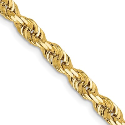 Curata 14k Yellow Gold Solid 5.0mm Sparkle Cut Quadruple Rope Chain Bracelet Lobster Claw