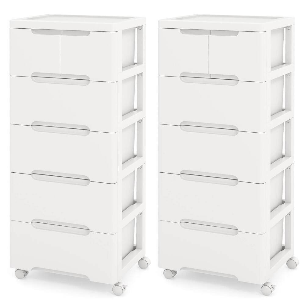 Costway 2 PCS 6-Drawer Plastic Rolling Storage Cart with 4 Universal - See Details